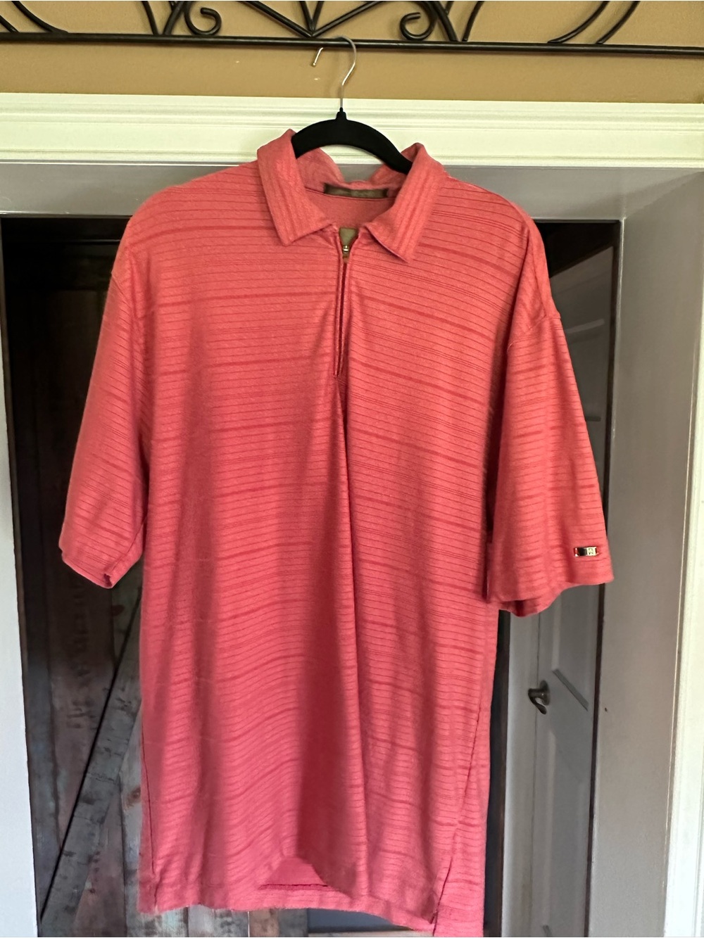 Men's Light Red Short-Sleeve Zip Polo Shirt